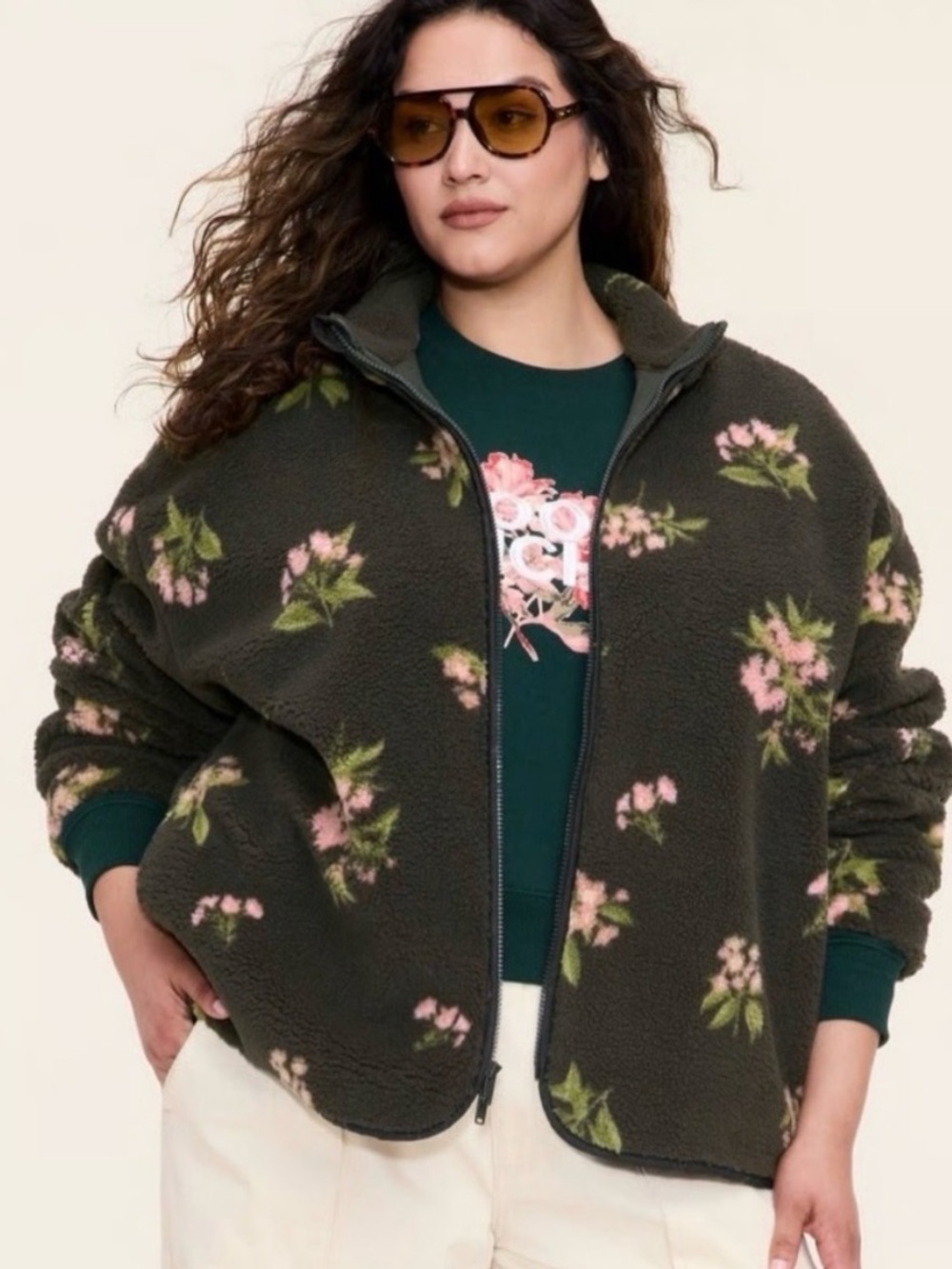 Woolrich x Target Unisex Floral Patterned Faux Shearling Full Zip Jacket Large